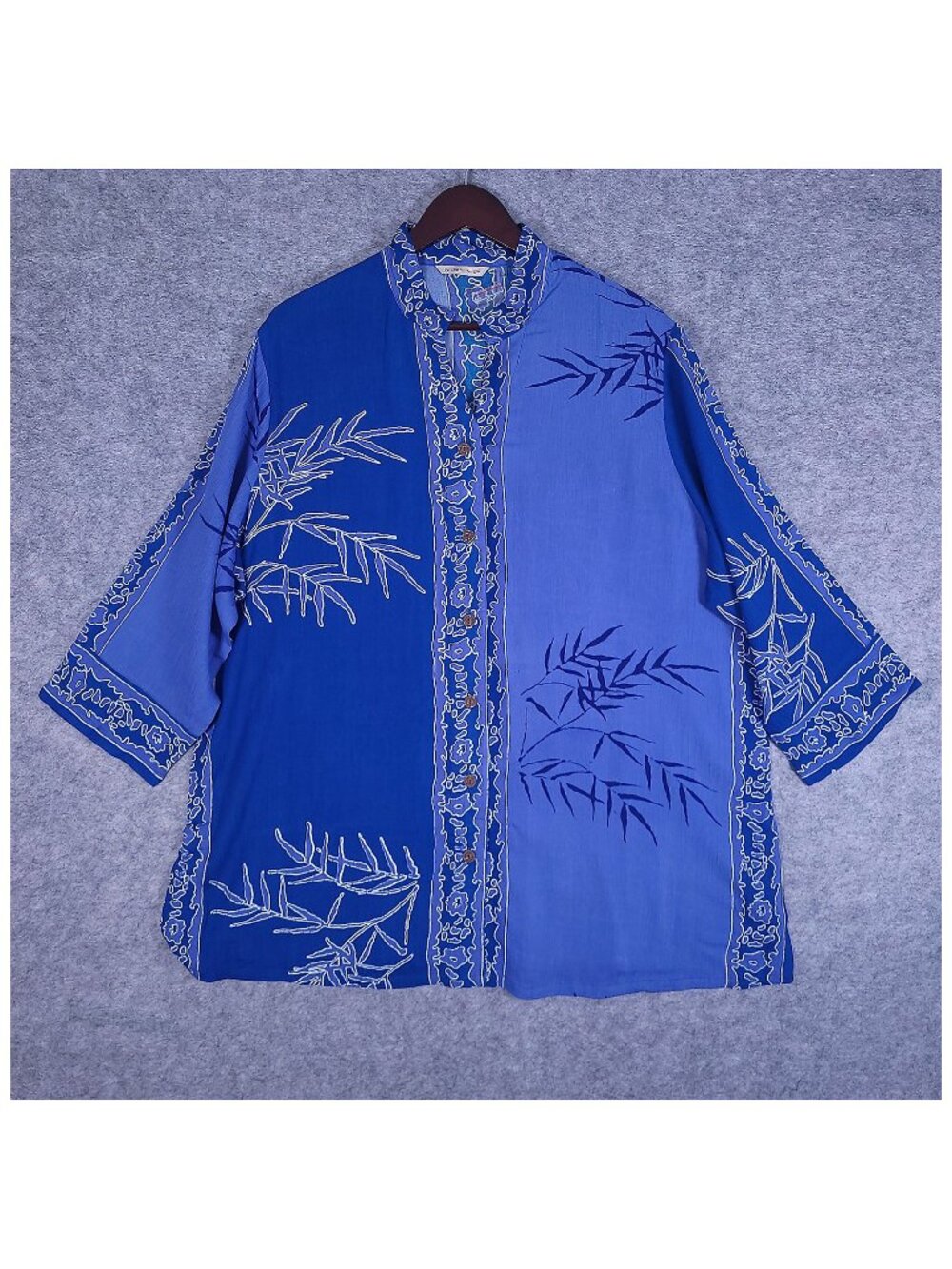 Soft Surroundings Bamboo Batik Tunic Blouse Womens 2X Blue Rayon Lagenlook
